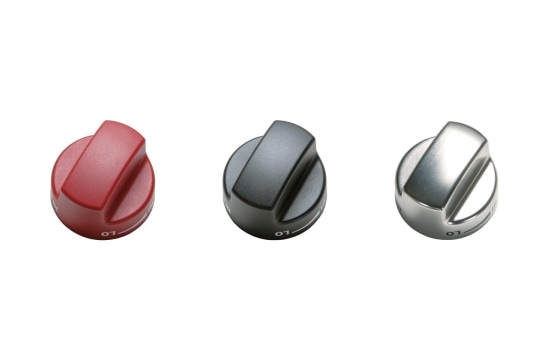 Signature red, black, or stainless-steel control knobs